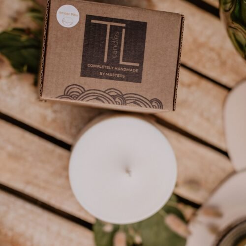 hand made soy wax candle with pine scent