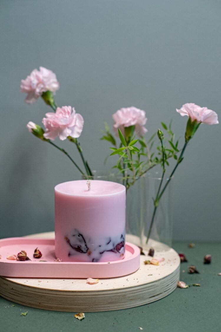 hand made soy wax candle with peony scent