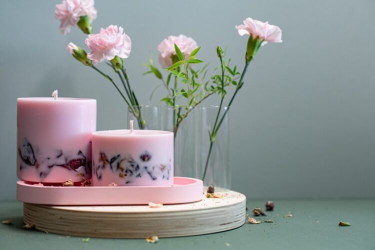 hand made soy wax candle with peony scent