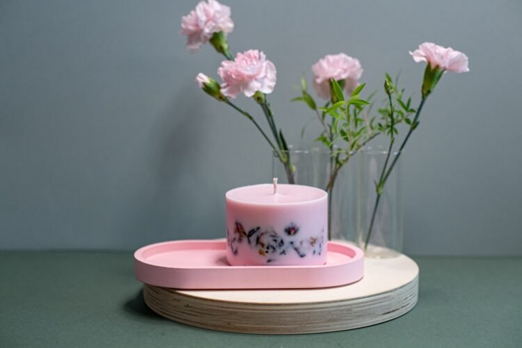 hand made soy wax candle with peony scent