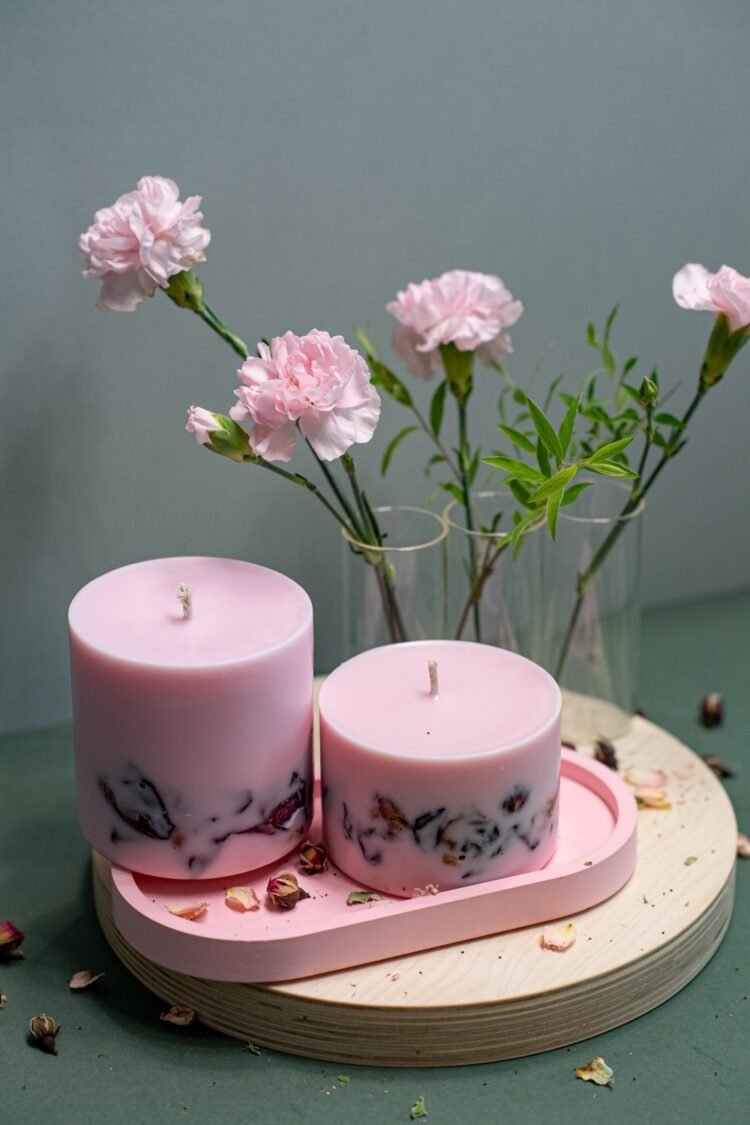 hand made soy wax candle with peony scent