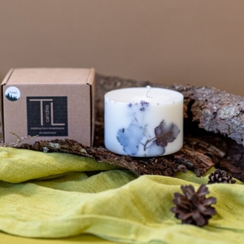 hand made soy wax candle with forest scent white