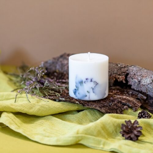 hand made soy wax candle with forest scent white
