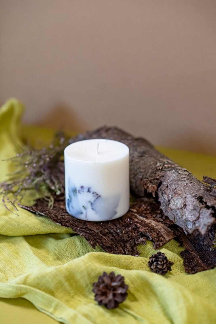 hand made soy wax candle with forest scent white