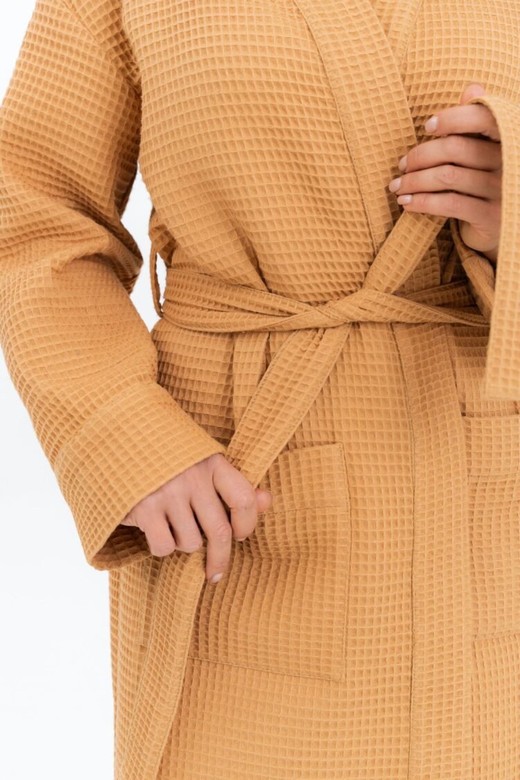 long waffle fabric robe for women