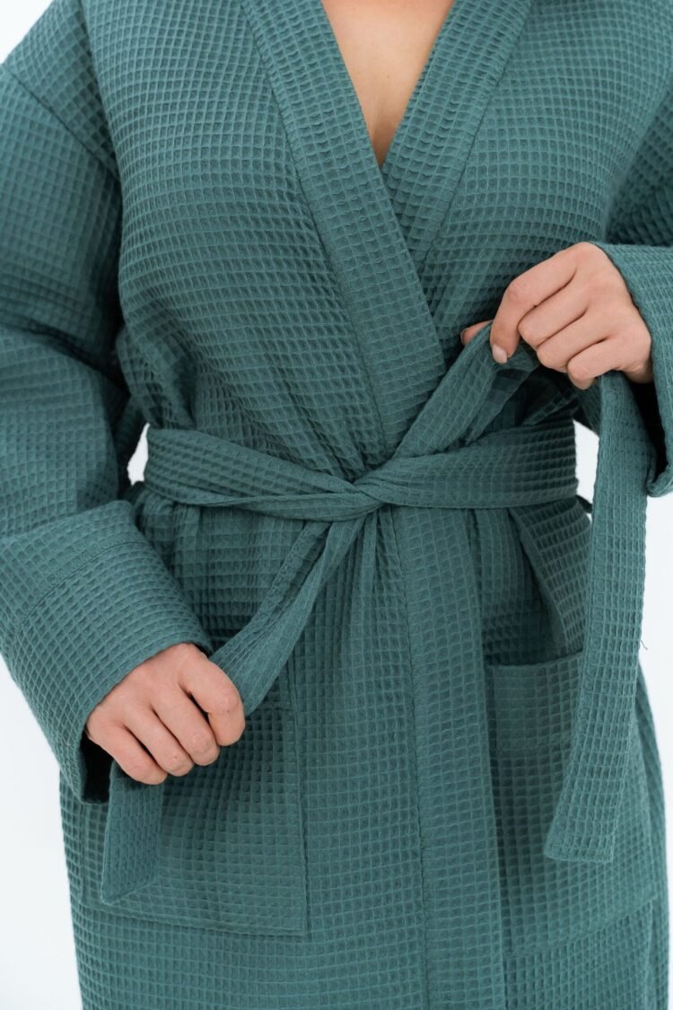 long waffle fabric robe for women