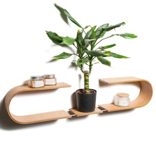 floating wooden wall shelf oval