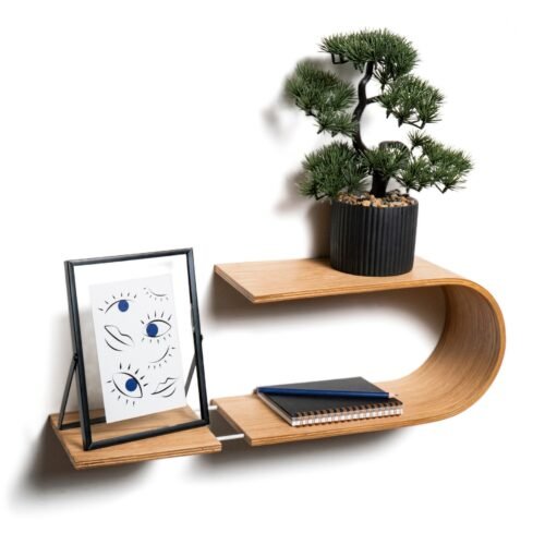 floating wooden wall shelf oval