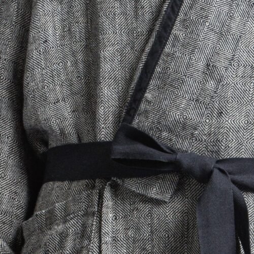 linen bathrobe black fishbone