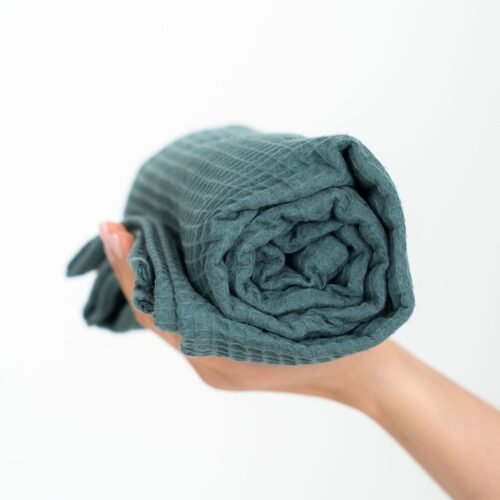 organic waffle cotton towel petrol organic waffle cotton towel petrol