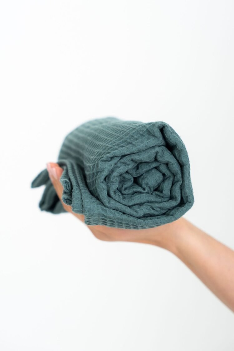 organic waffle cotton towel petrol organic waffle cotton towel petrol