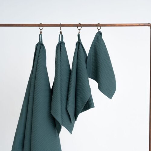 organic waffle cotton towel petrol organic waffle cotton towel petrol