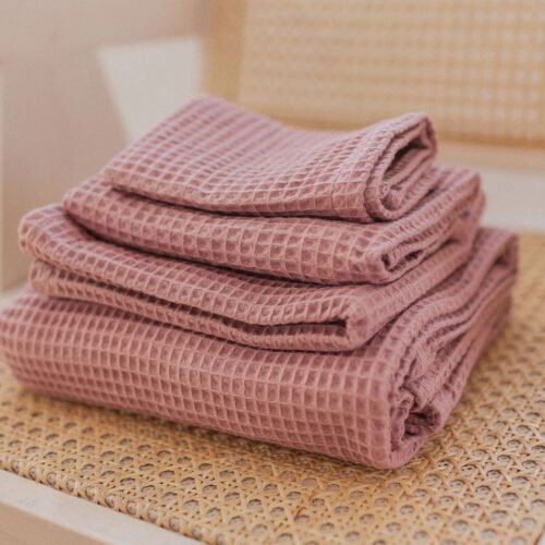 organic waffle cotton towel old pink