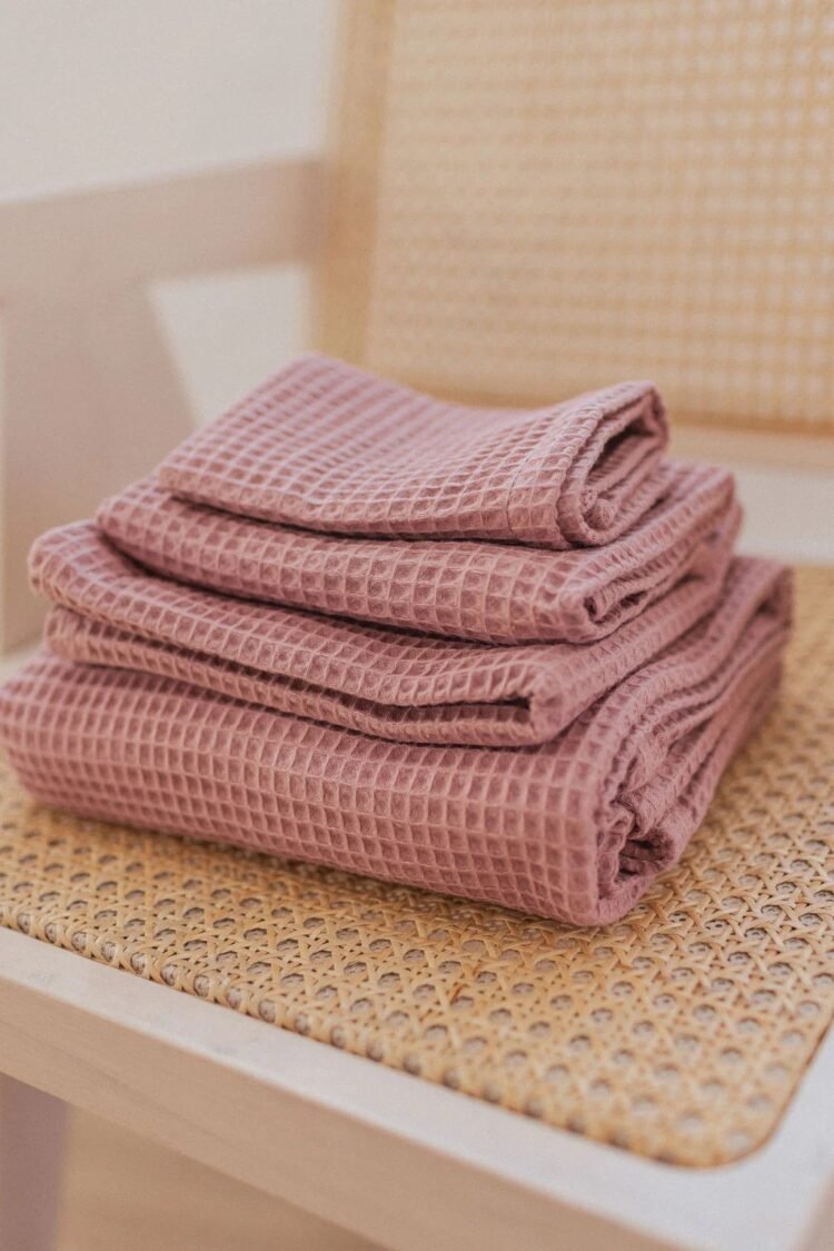 organic waffle cotton towel old pink