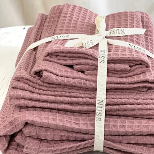 organic waffle cotton towel old pink