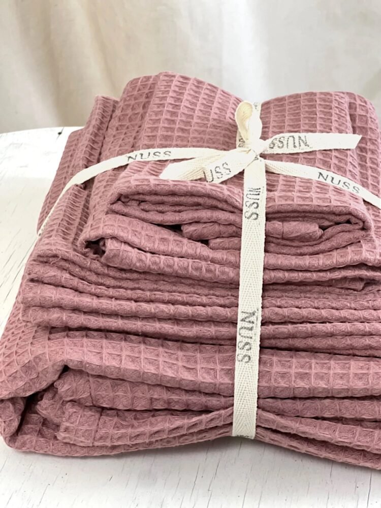 organic waffle cotton towel old pink