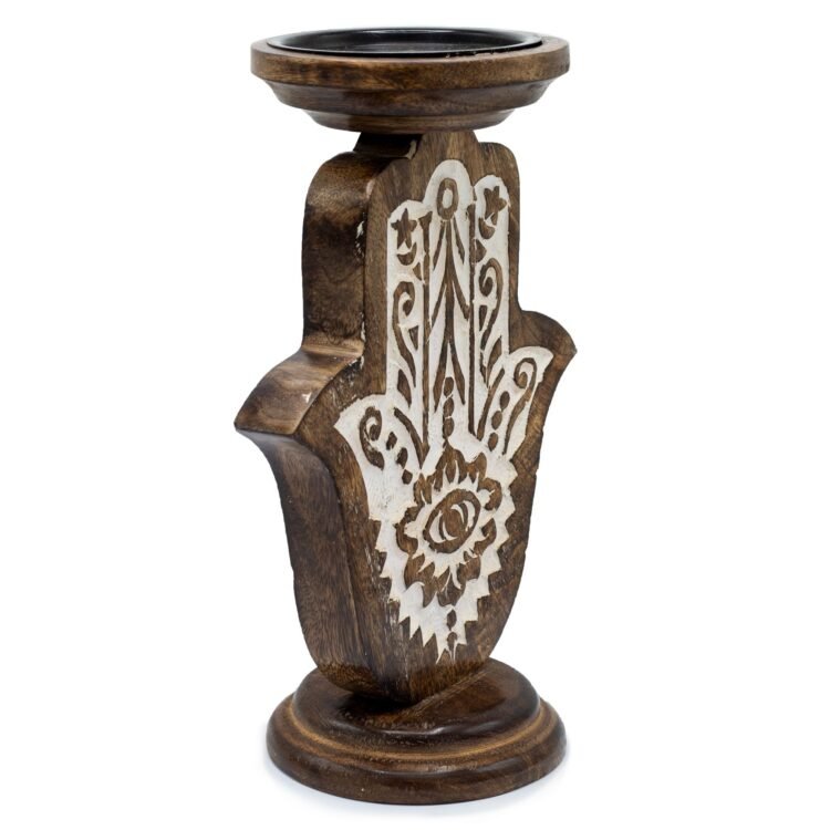 Mango koka svečturis – Hamsa – liels 25×18 cm