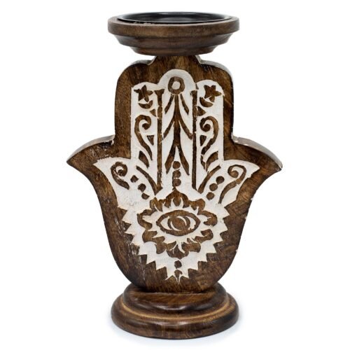 Mango koka svečturis – Hamsa – liels 25×18 cm