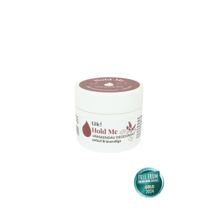 tilk-hold-me-1.png Hold Me dezodorants bez alumīnija ar pačūlijas un lavandas aromātu, 30 ml.